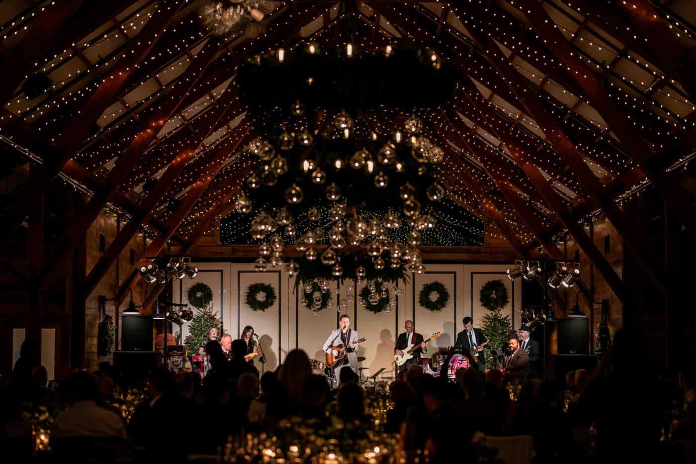 An long shot of a lighted room